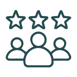 Three-star rating above a group of people icons